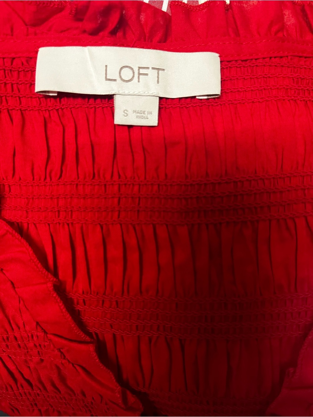 LOFT Red Smocked Ruffle V-Neck Tank - Picture 2 of 2